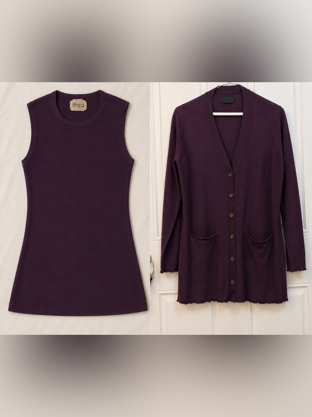 Thea by Barbara Pizik-Hand-Loomed Cashmere 2 Piece Set Eggplant/Plum-Medium